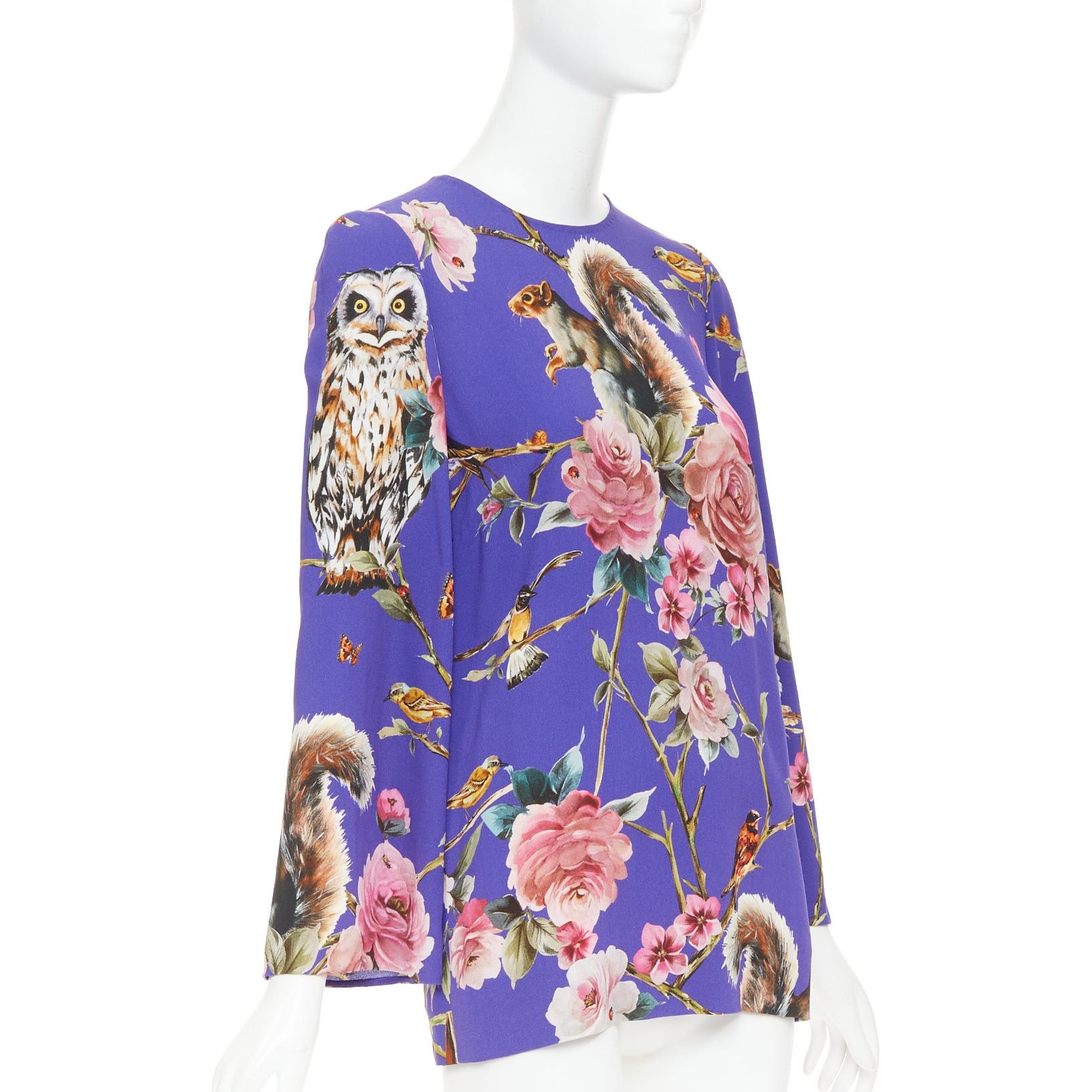 Dolce & Gabbana DOLCE GABBANA purple pink squirrel floral print cropped sleeve tunic top IT38 XS Size XS / US 0-2 / IT 36-38 - 3 Thumbnail