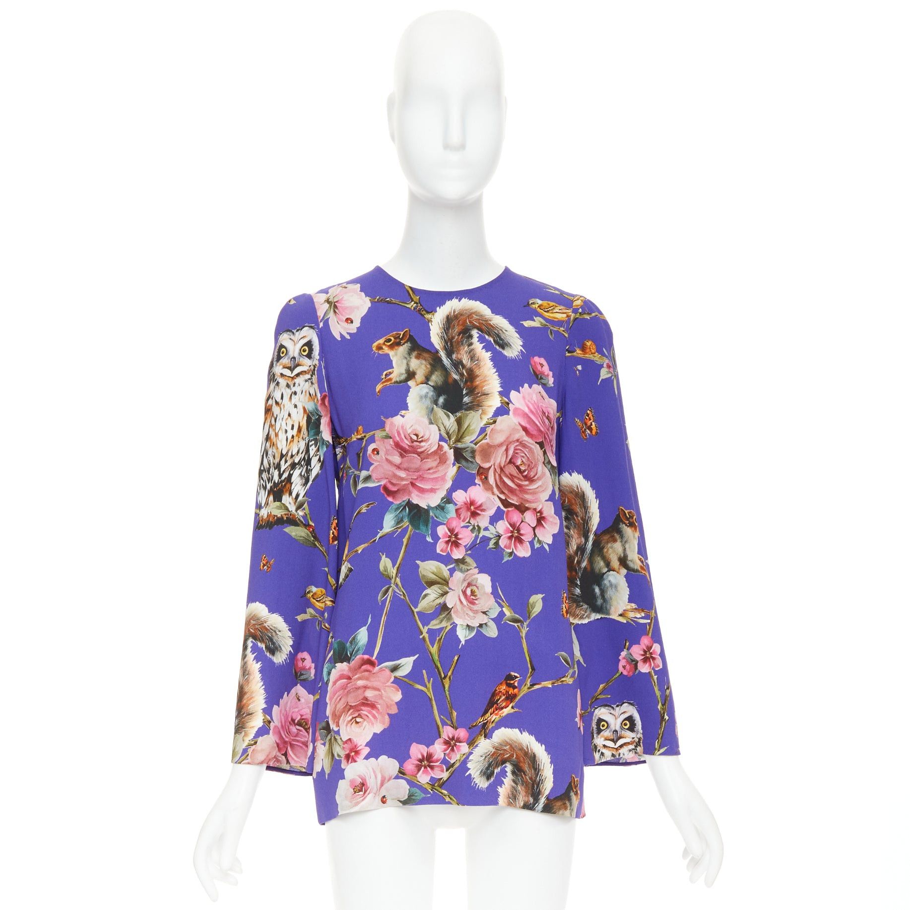Dolce & Gabbana DOLCE GABBANA purple pink squirrel floral print cropped sleeve tunic top IT38 XS Size XS / US 0-2 / IT 36-38 - 9 Thumbnail