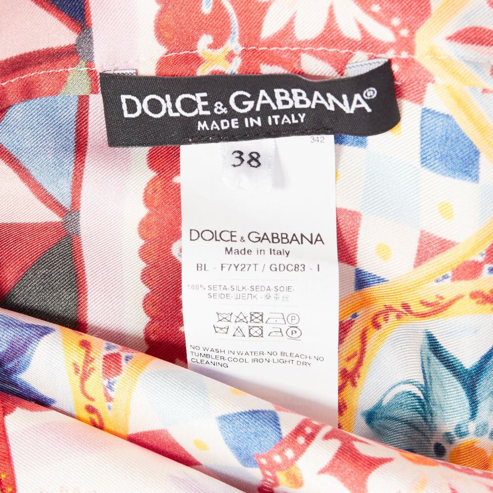 Dolce & Gabbana DOLCE GABBANA Carretto Roses pink multicolor print silk crew top IT38 XS Size XS / US 0-2 / IT 36-38 - 8 Thumbnail