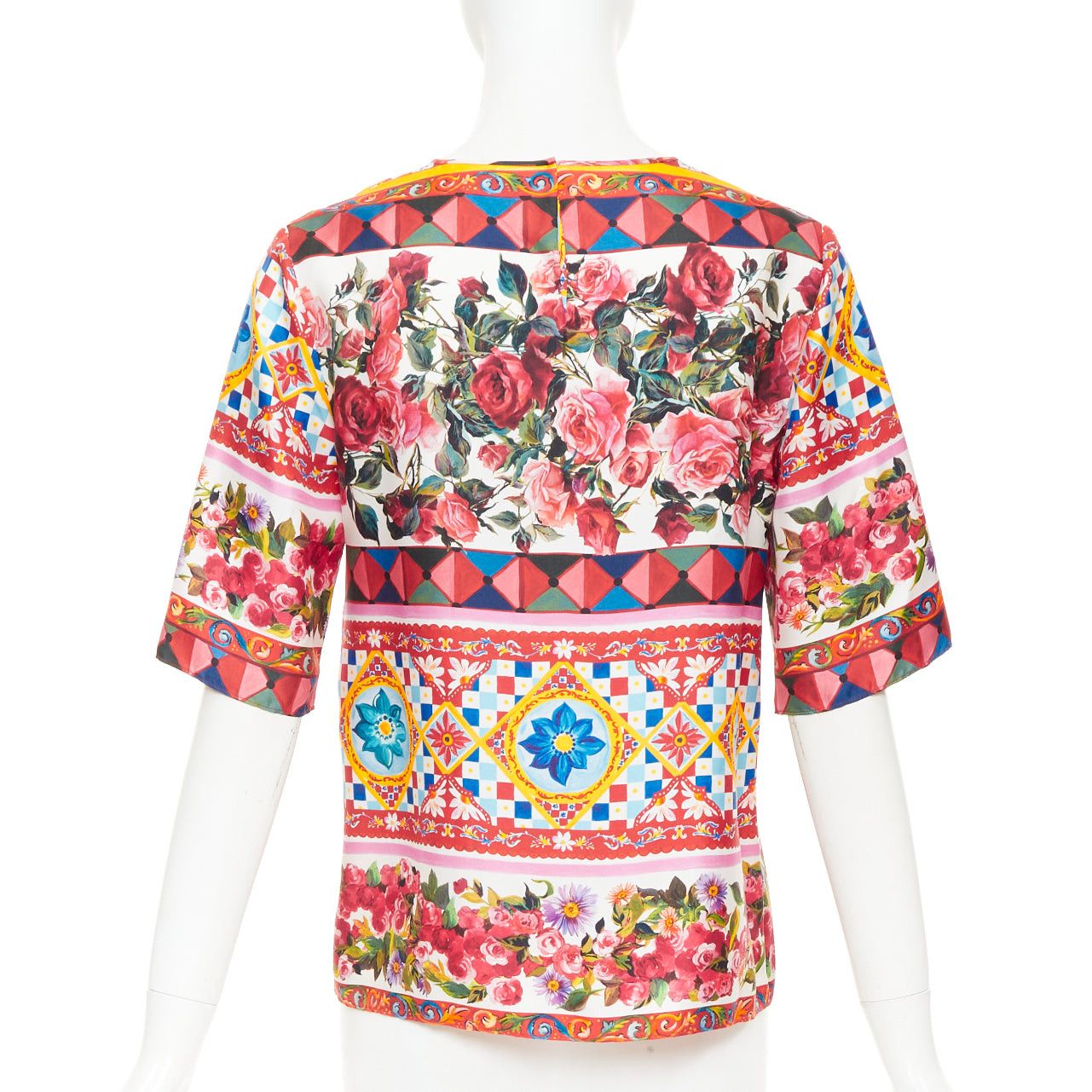 Dolce & Gabbana DOLCE GABBANA Carretto Roses pink multicolor print silk crew top IT38 XS Size XS / US 0-2 / IT 36-38 - 5 Thumbnail