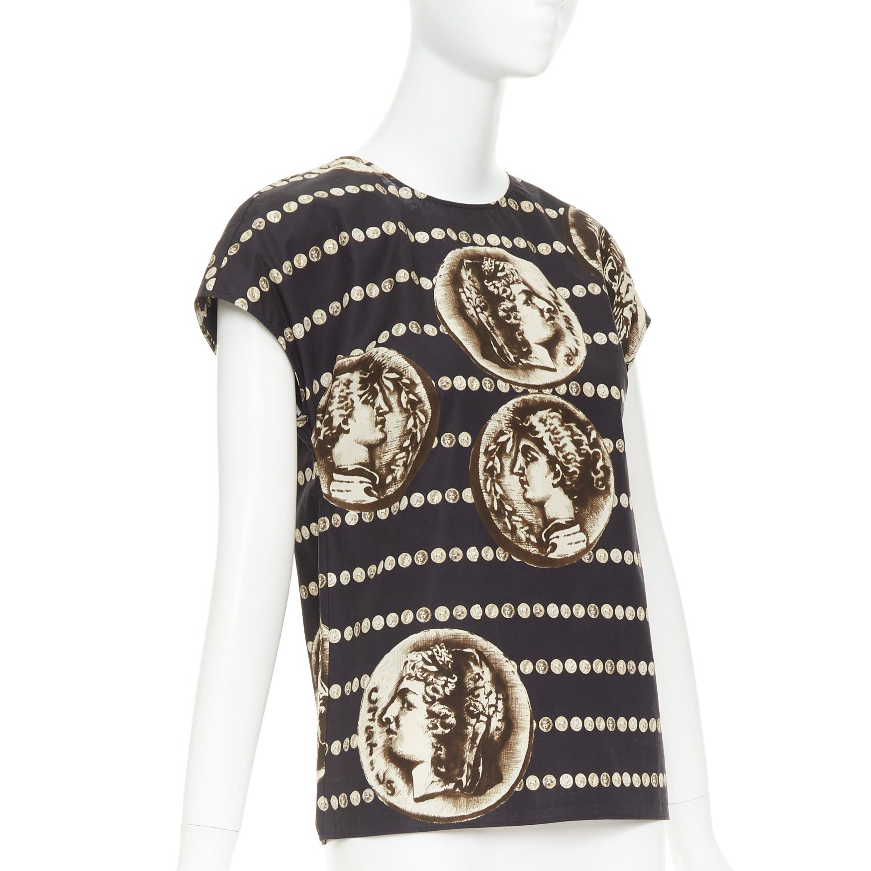 Dolce & Gabbana DOLCE GABBANA black copper cotton roman coin print cap sleeves top IT38 XS Size XS / US 0-2 / IT 36-38 - 3 Thumbnail