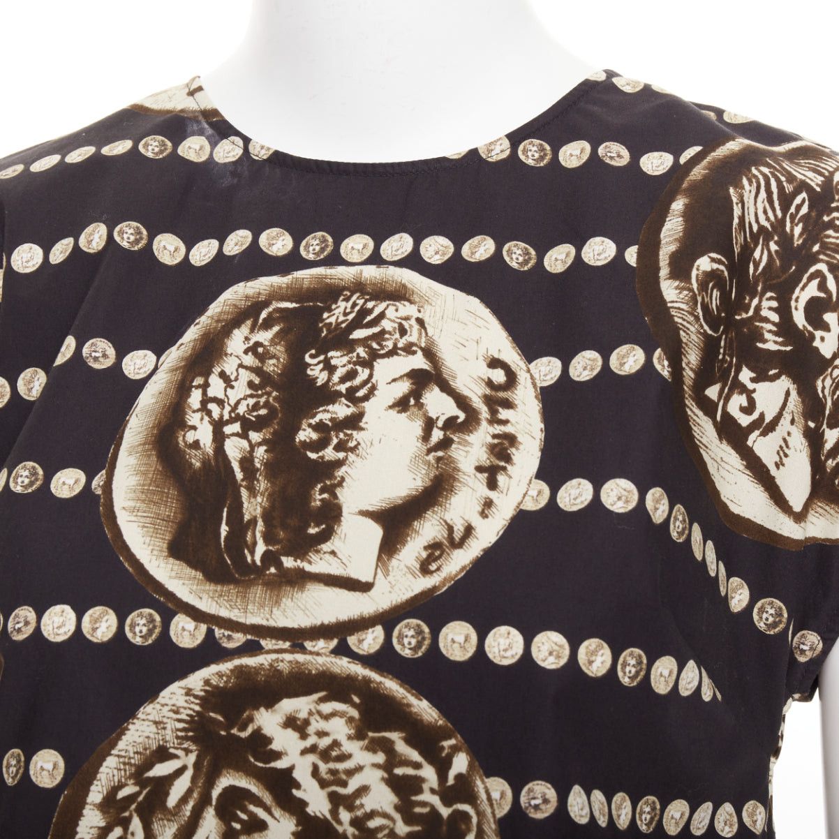 Dolce & Gabbana DOLCE GABBANA black copper cotton roman coin print cap sleeves top IT38 XS Size XS / US 0-2 / IT 36-38 - 2 Thumbnail