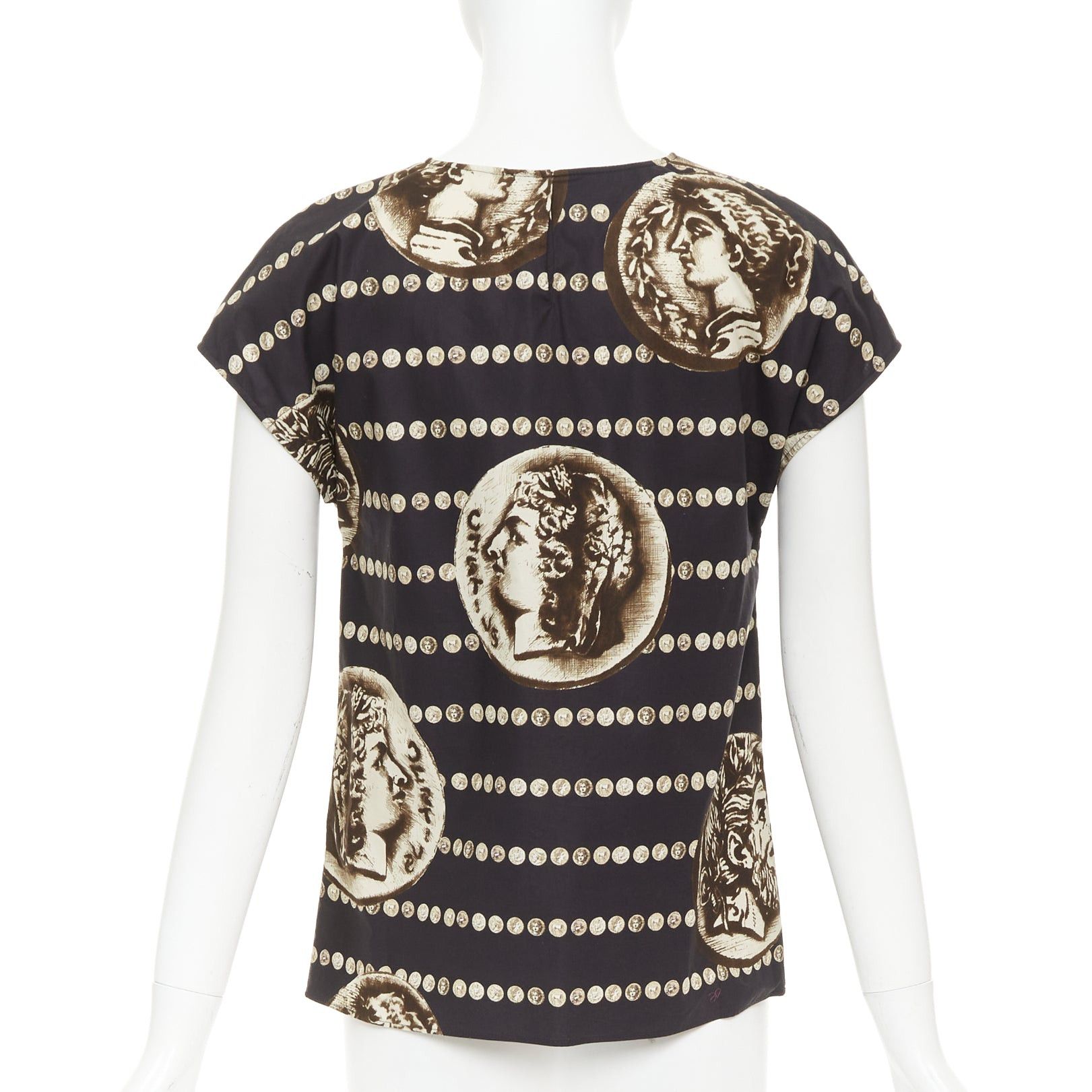 Dolce & Gabbana DOLCE GABBANA black copper cotton roman coin print cap sleeves top IT38 XS Size XS / US 0-2 / IT 36-38 - 5 Thumbnail