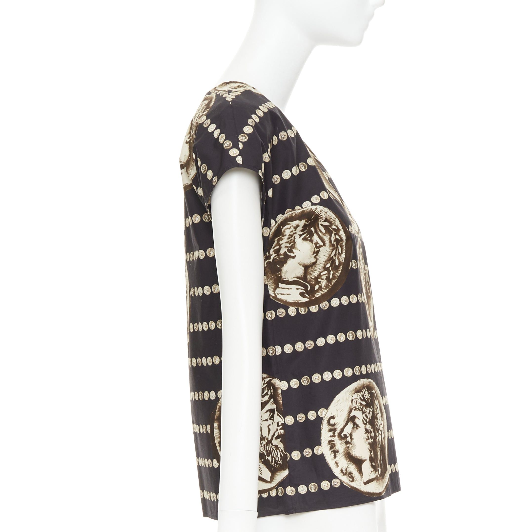 Dolce & Gabbana DOLCE GABBANA black copper cotton roman coin print cap sleeves top IT38 XS Size XS / US 0-2 / IT 36-38 - 4 Thumbnail