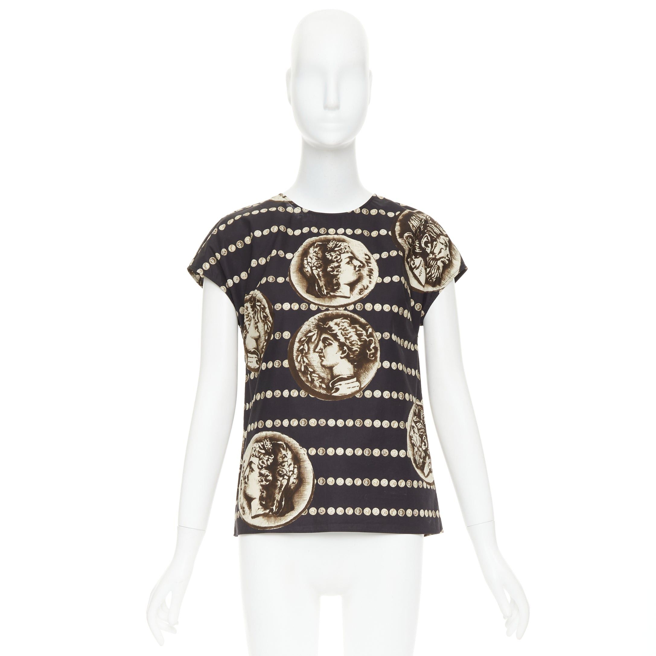 Dolce & Gabbana DOLCE GABBANA black copper cotton roman coin print cap sleeves top IT38 XS Size XS / US 0-2 / IT 36-38 - 9 Thumbnail