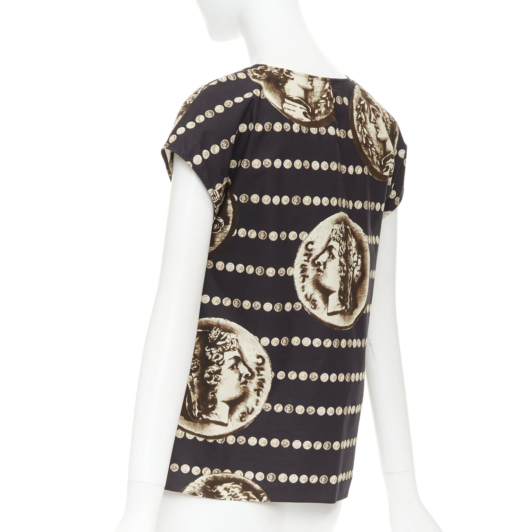 Dolce & Gabbana DOLCE GABBANA black copper cotton roman coin print cap sleeves top IT38 XS Size XS / US 0-2 / IT 36-38 - 6 Thumbnail