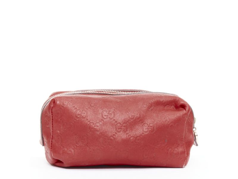 Gucci GUCCI Vintage Guccissima red leather GG emboss gold heart zip pouch make up bag Size ONE SIZE - 5 Thumbnail