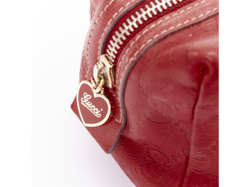 Gucci GUCCI Vintage Guccissima red leather GG emboss gold heart zip pouch make up bag Size ONE SIZE - 2 Thumbnail