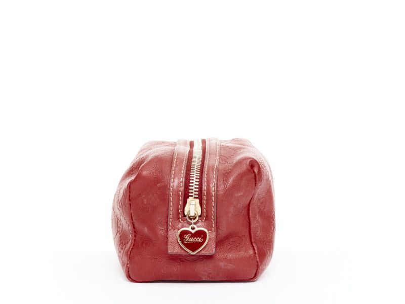 Gucci GUCCI Vintage Guccissima red leather GG emboss gold heart zip pouch make up bag Size ONE SIZE - 4 Thumbnail