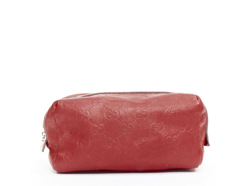 Gucci GUCCI Vintage Guccissima red leather GG emboss gold heart zip pouch make up bag Size ONE SIZE - 3 Thumbnail