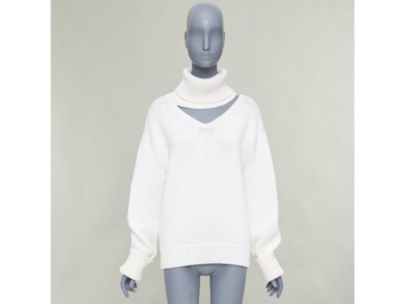 MONSE MONSE 100% wool cream deconstructed cut out turtleneck sweater XS Size S / US 4 / IT 40 - 9 Thumbnail