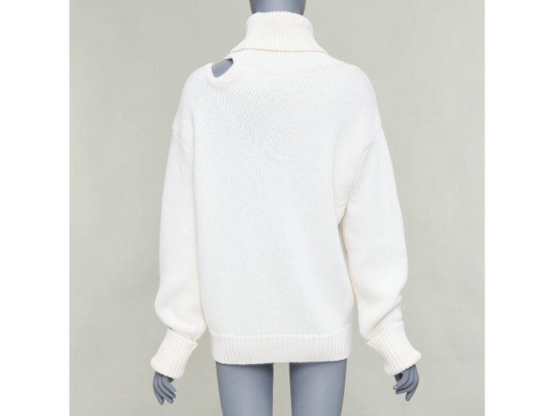 MONSE MONSE 100% wool cream deconstructed cut out turtleneck sweater XS Size S / US 4 / IT 40 - 4 Thumbnail