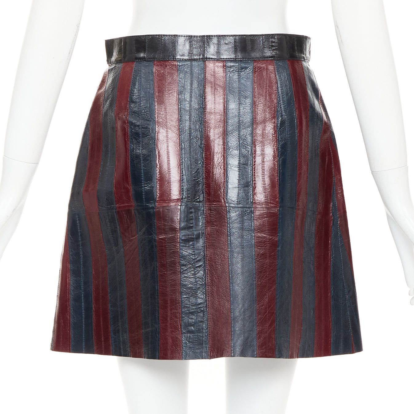 Louis Vuitton LOUIS VUITTON 2015 Runway burgundy navy eel leather patchwork skirt FR38 M Size 28" / US 6 / IT 42 - 5 Thumbnail