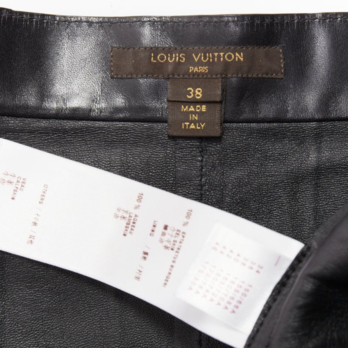 Louis Vuitton LOUIS VUITTON 2015 Runway burgundy navy eel leather patchwork skirt FR38 M Size 28" / US 6 / IT 42 - 8 Thumbnail