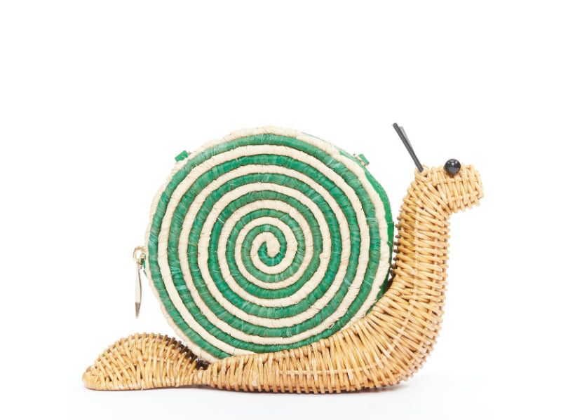 Kate Spade KATE SPADE Spring Forward Wicker Snail green raffia straw rattan crossbody clutch Size ONE SIZE - 5 Thumbnail