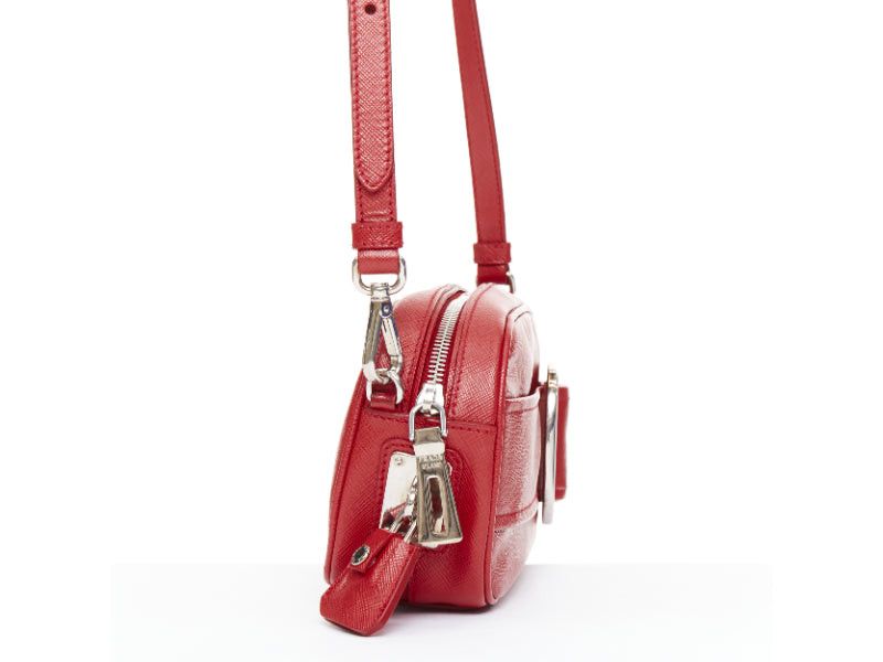 Prada PRADA 2011 Runway Saffiano Buckle Camera red leather silver buckle crossbody bag Size ONE SIZE - 4 Thumbnail