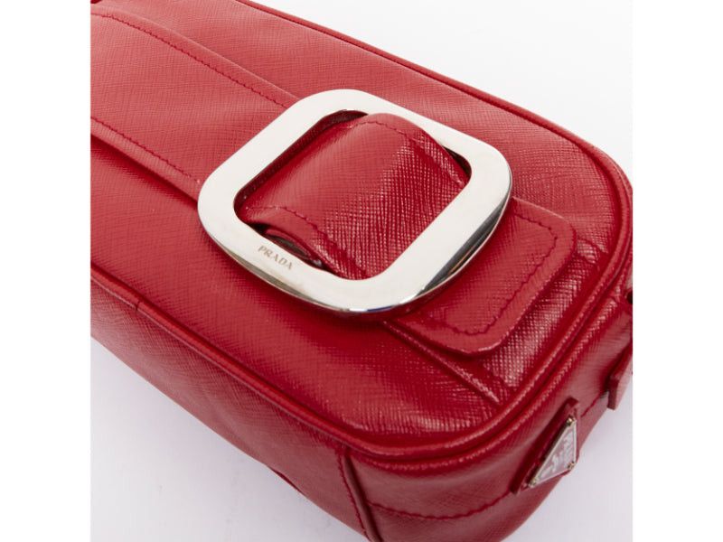 Prada PRADA 2011 Runway Saffiano Buckle Camera red leather silver buckle crossbody bag Size ONE SIZE - 7 Thumbnail