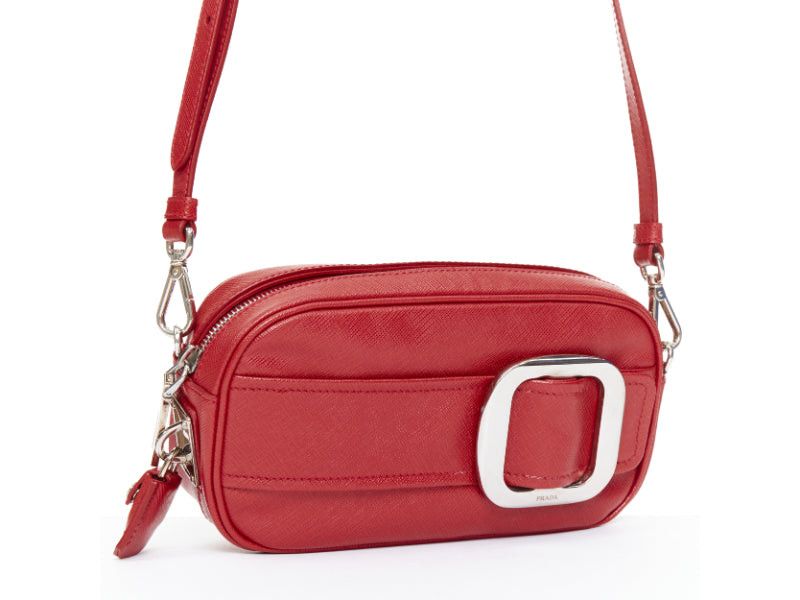 Prada PRADA 2011 Runway Saffiano Buckle Camera red leather silver buckle crossbody bag Size ONE SIZE - 3 Thumbnail