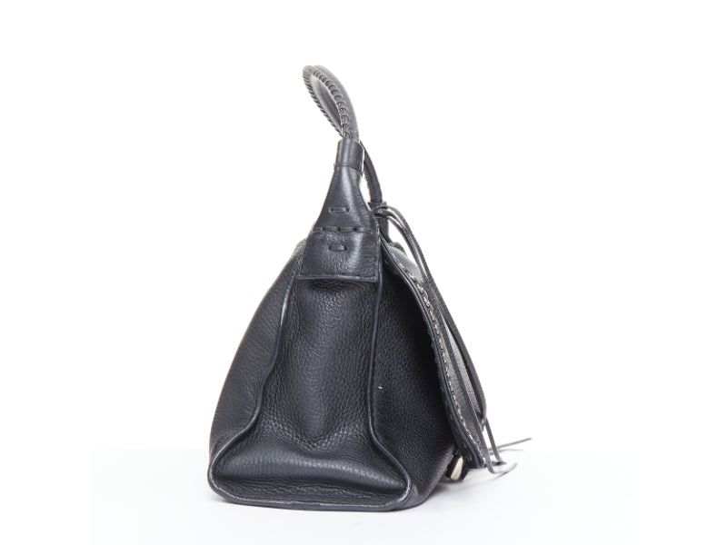 Tod's TOD'S Double Double T black calfskin silver grommet weave fringe shoulder hobo bag Size ONE SIZE - 4 Thumbnail