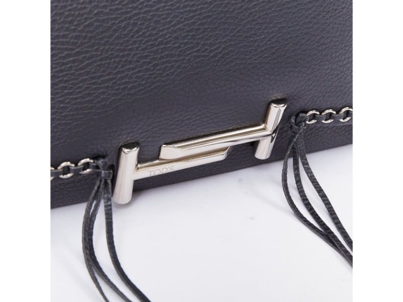 Tod's TOD'S Double Double T black calfskin silver grommet weave fringe shoulder hobo bag Size ONE SIZE - 7 Thumbnail