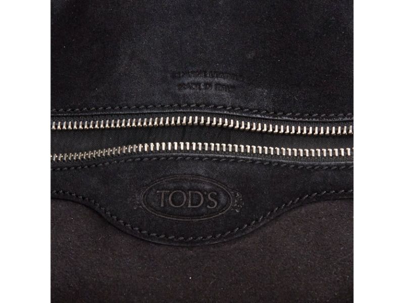Tod's TOD'S Double Double T black calfskin silver grommet weave fringe shoulder hobo bag Size ONE SIZE - 10 Thumbnail