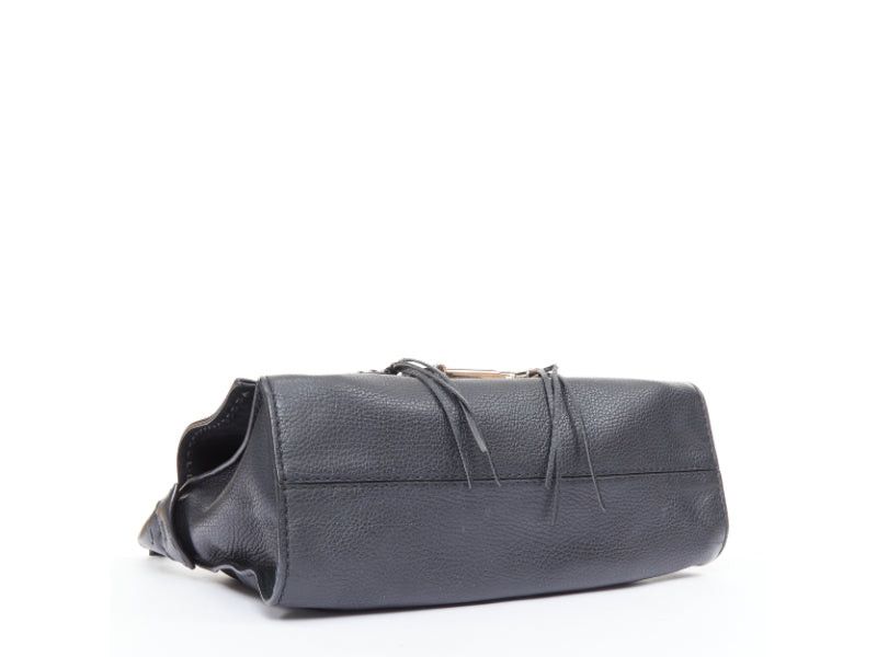 Tod's TOD'S Double Double T black calfskin silver grommet weave fringe shoulder hobo bag Size ONE SIZE - 6 Thumbnail