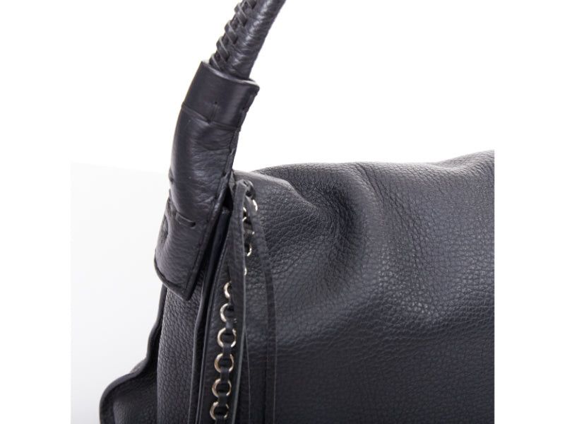 Tod's TOD'S Double Double T black calfskin silver grommet weave fringe shoulder hobo bag Size ONE SIZE - 8 Thumbnail