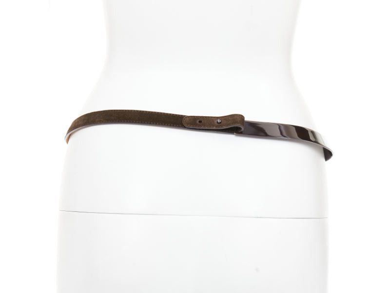 Gucci rare GUCCI Tom Ford Vintage metal plate brown suede leather skinny belt 85cm Size ONE SIZE - 5 Thumbnail