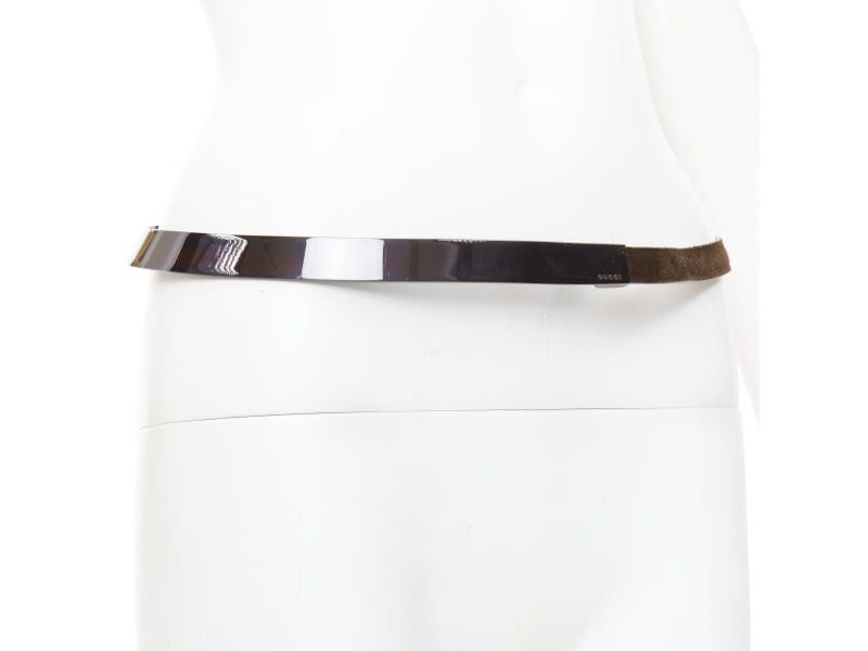 Gucci rare GUCCI Tom Ford Vintage metal plate brown suede leather skinny belt 85cm Size ONE SIZE - 3 Thumbnail