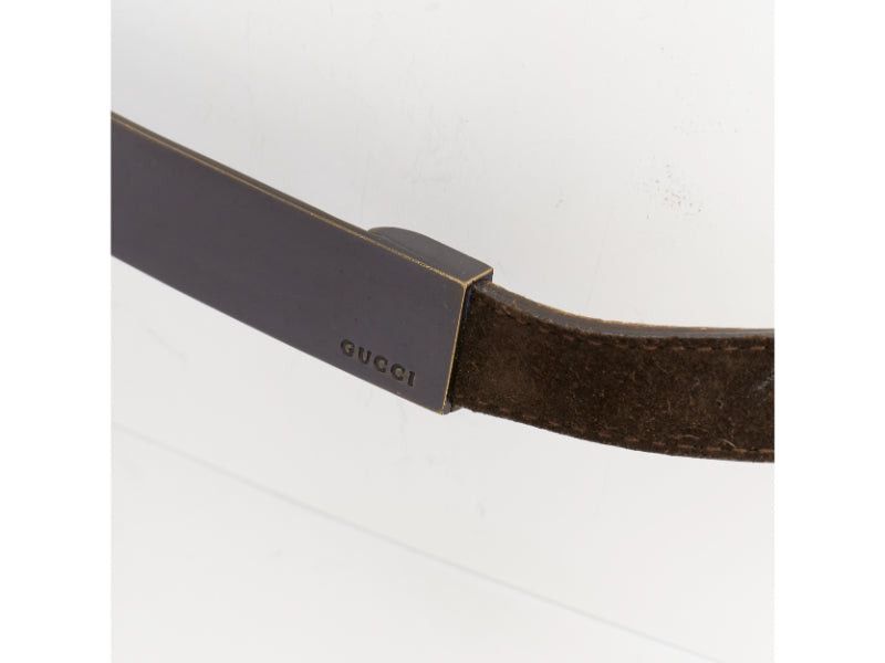Gucci rare GUCCI Tom Ford Vintage metal plate brown suede leather skinny belt 85cm Size ONE SIZE - 2 Thumbnail