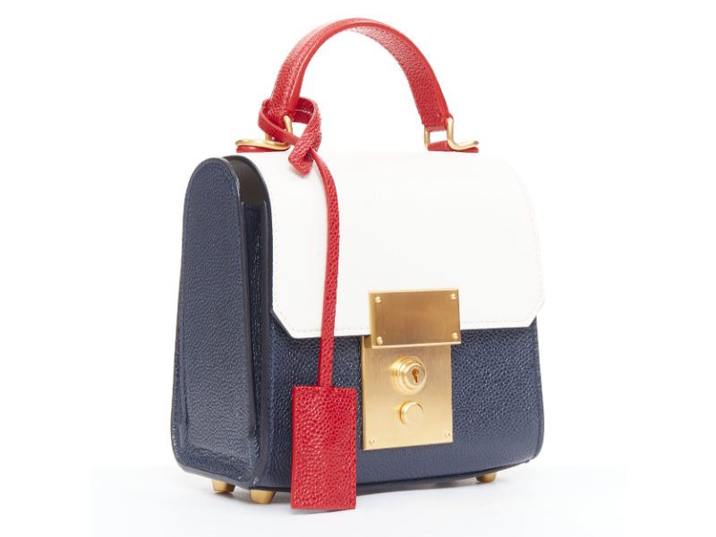 Thom Browne THOM BROWNE Mini Mrs Thom red white navy calfskin stripe detail top handle bag Size ONE SIZE - 3 Thumbnail