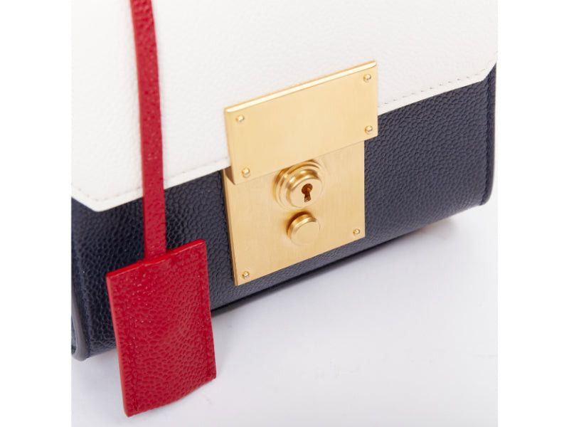 Thom Browne THOM BROWNE Mini Mrs Thom red white navy calfskin stripe detail top handle bag Size ONE SIZE - 7 Thumbnail