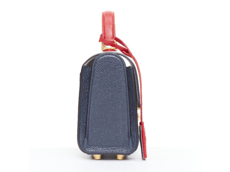Thom Browne THOM BROWNE Mini Mrs Thom red white navy calfskin stripe detail top handle bag Size ONE SIZE - 4 Thumbnail