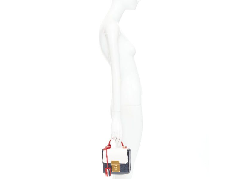 Thom Browne THOM BROWNE Mini Mrs Thom red white navy calfskin stripe detail top handle bag Size ONE SIZE - 2 Thumbnail