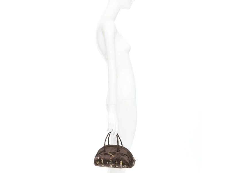 Prada PRADA Vintage brown satin leather beads embroidered top handle bag Size ONE SIZE - 2 Thumbnail