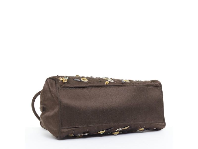 Prada PRADA Vintage brown satin leather beads embroidered top handle bag Size ONE SIZE - 6 Thumbnail