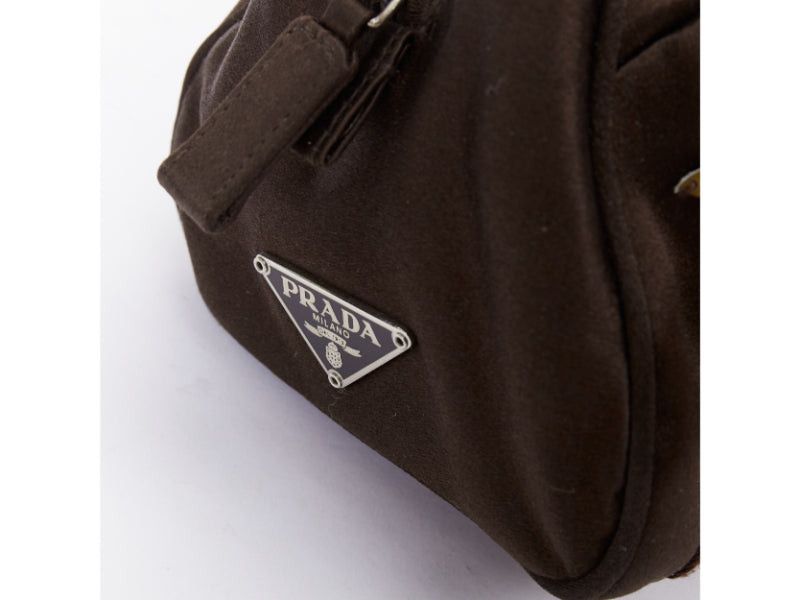Prada PRADA Vintage brown satin leather beads embroidered top handle bag Size ONE SIZE - 8 Thumbnail