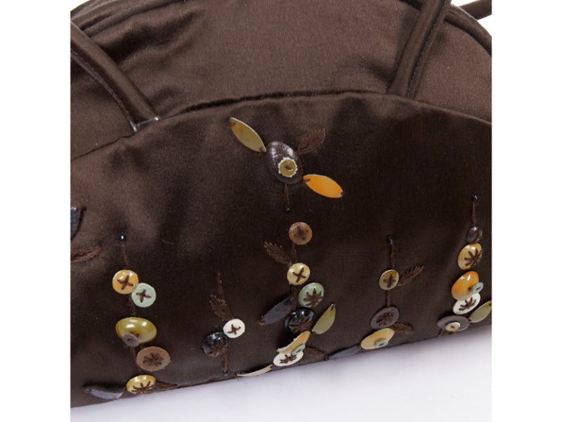 Prada PRADA Vintage brown satin leather beads embroidered top handle bag Size ONE SIZE - 7 Thumbnail