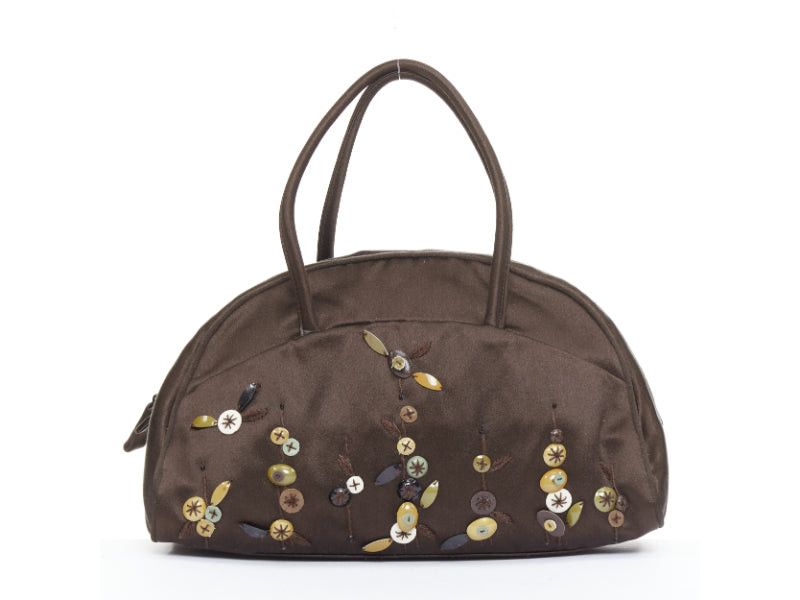 Prada PRADA Vintage brown satin leather beads embroidered top handle bag Size ONE SIZE - 5 Thumbnail