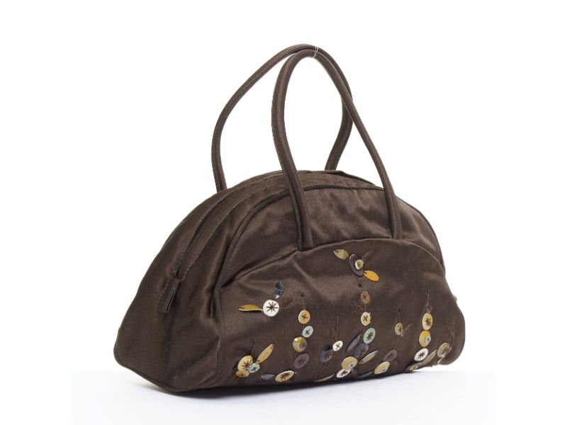 Prada PRADA Vintage brown satin leather beads embroidered top handle bag Size ONE SIZE - 3 Thumbnail