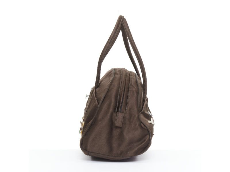 Prada PRADA Vintage brown satin leather beads embroidered top handle bag Size ONE SIZE - 4 Thumbnail