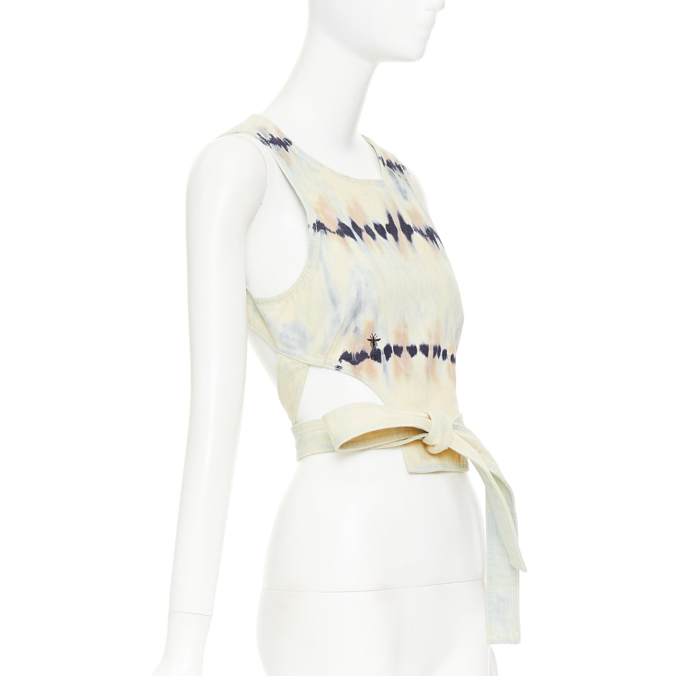 Dior CHRISTIAN DIOR 2021 grey blue tie dye cotton tie open back crop top FR40 S Size M / US 6-8 / IT 42-44 - 3 Thumbnail