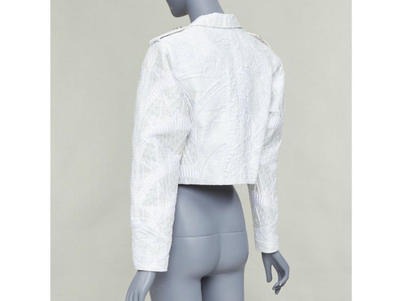 Louis Vuitton LOUIS VUITTON 2020 Runway ivory silver brocade silk military cropped biker jacket FR36 S Size S / US 4 / IT 40 - 7 Thumbnail