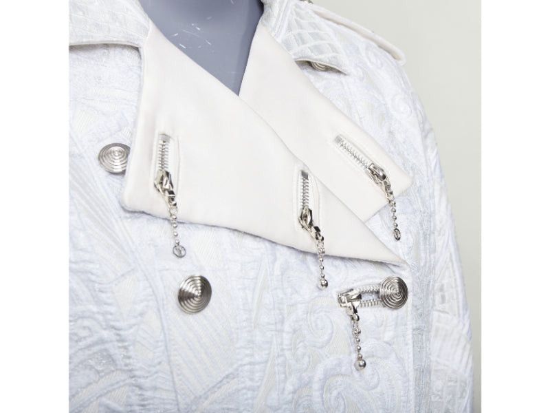 Louis Vuitton LOUIS VUITTON 2020 Runway ivory silver brocade silk military cropped biker jacket FR36 S Size S / US 4 / IT 40 - 2 Thumbnail
