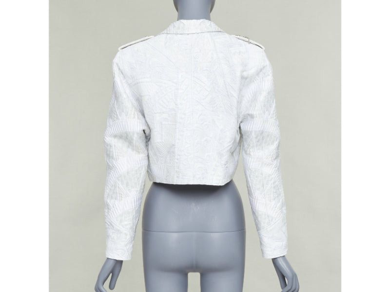 Louis Vuitton LOUIS VUITTON 2020 Runway ivory silver brocade silk military cropped biker jacket FR36 S Size S / US 4 / IT 40 - 6 Thumbnail