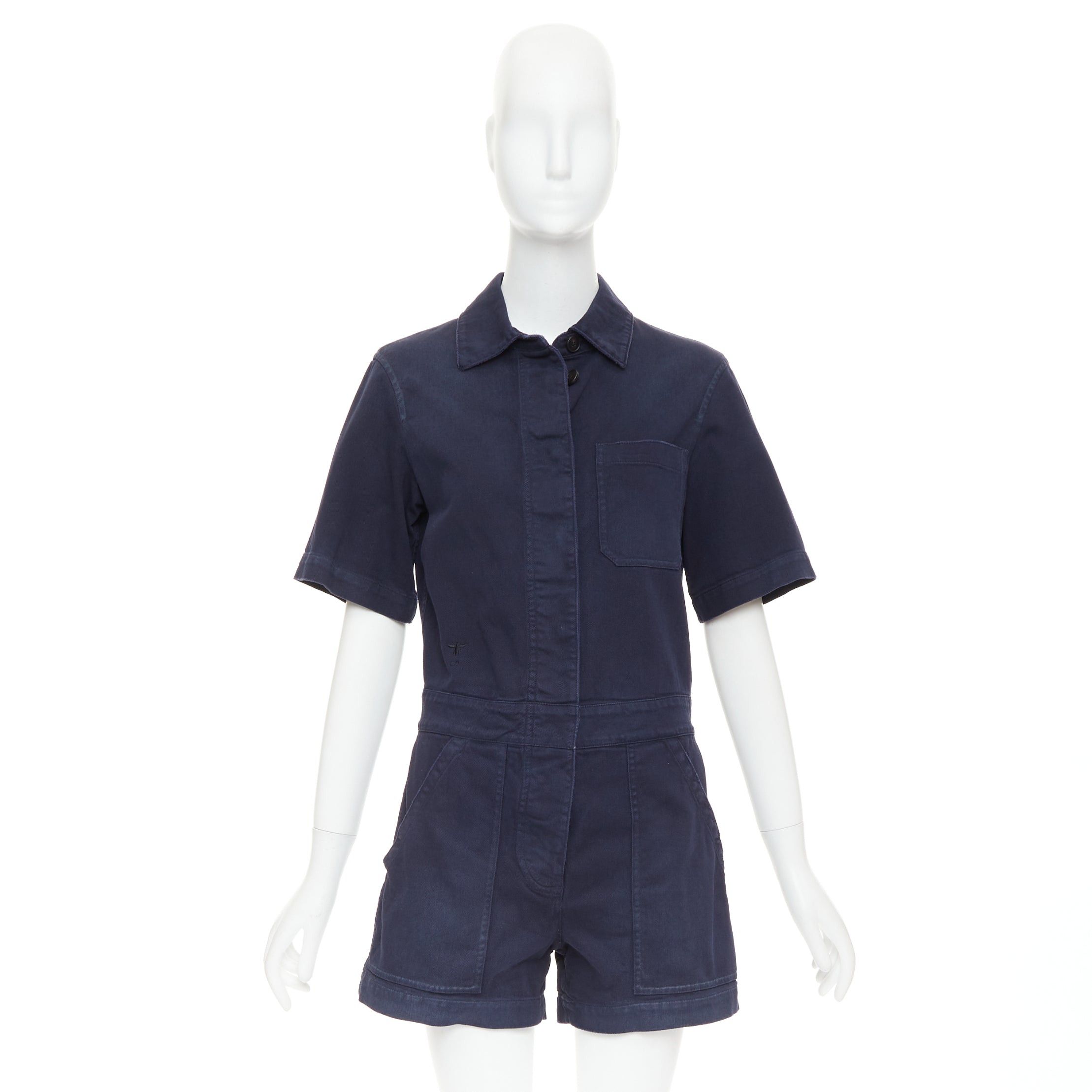 Dior CHRISTIAN DIOR navy cotton CD bee cargo playsuit romper FR34 XS Size 26" / US 2 / IT 38 - 9 Thumbnail