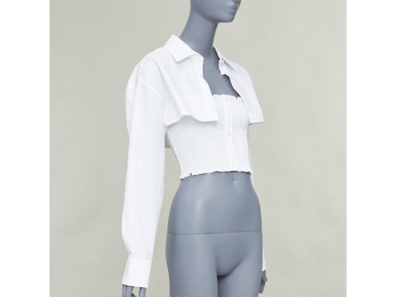 Alexander Wang T ALEXANDER WANG white cotton smocked tube oversized crop shirt set S Size S / US 4 / IT 40 - 3 Thumbnail