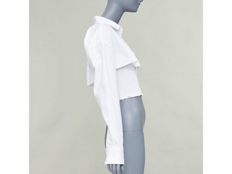 Alexander Wang T ALEXANDER WANG white cotton smocked tube oversized crop shirt set S Size S / US 4 / IT 40 - 4 Thumbnail