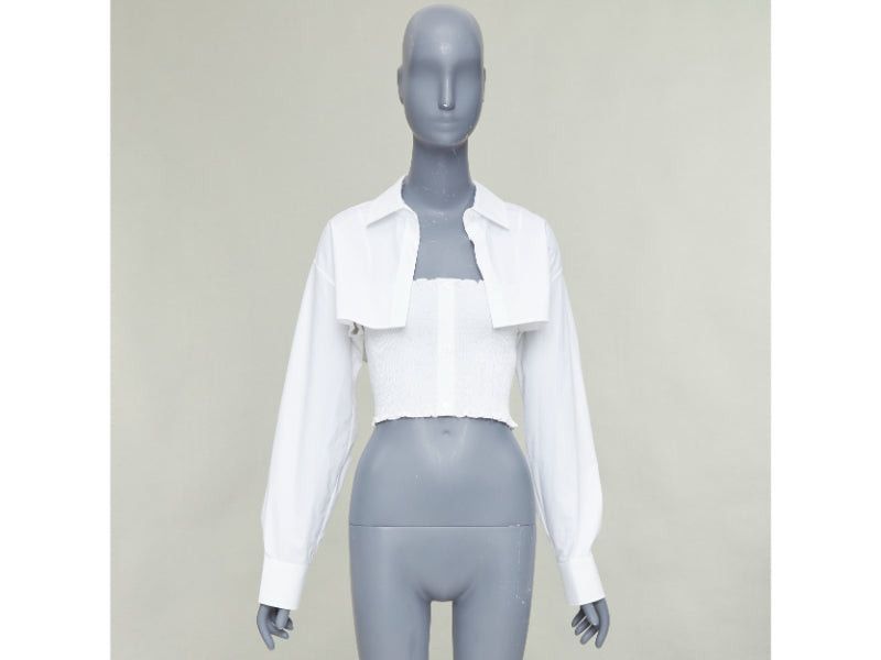 Alexander Wang T ALEXANDER WANG white cotton smocked tube oversized crop shirt set S Size S / US 4 / IT 40 - 9 Thumbnail