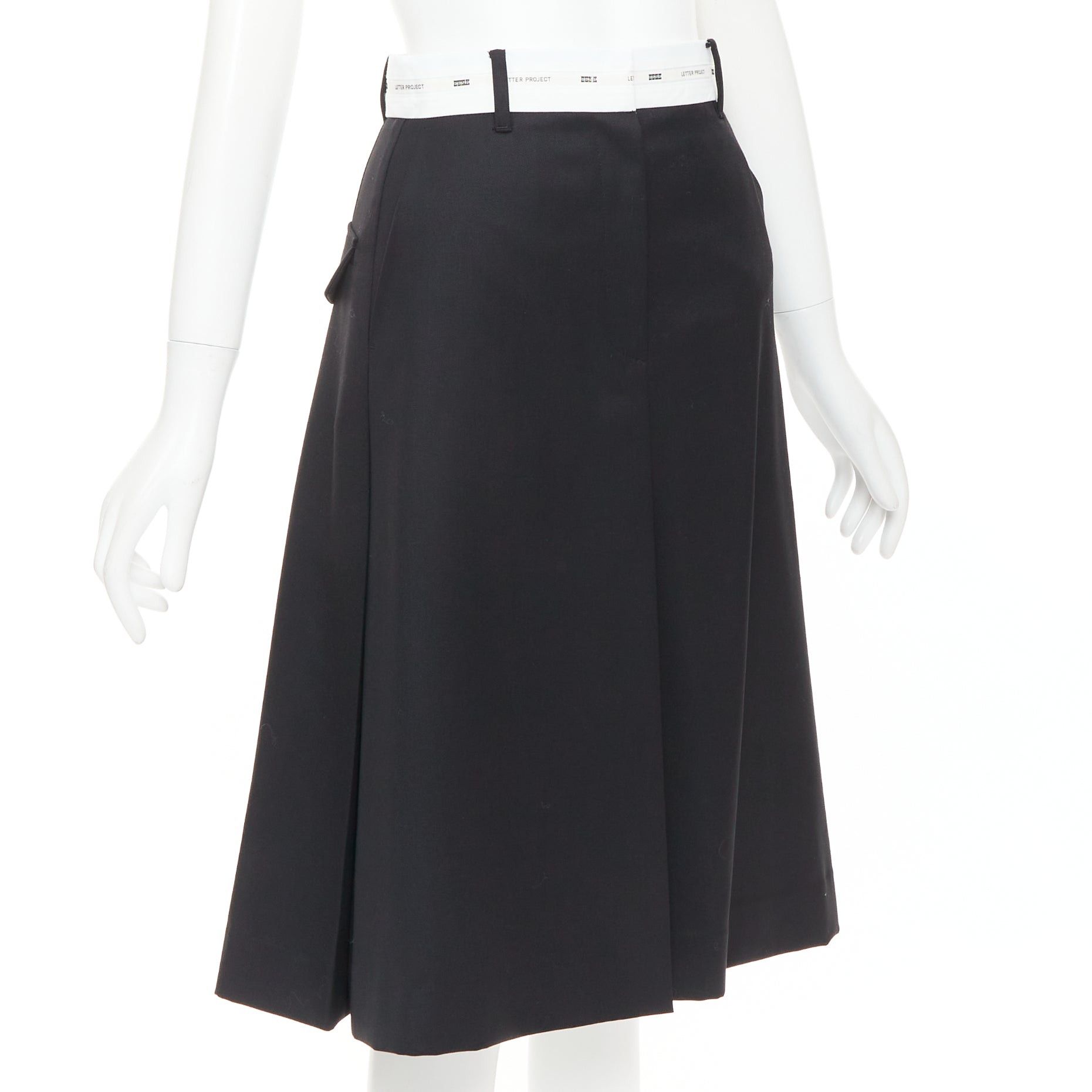 Other EENK LETTER X black white wool blend logo waist box pleat knee skirt XS Size 27" / US 4 / IT 40 - 3 Thumbnail